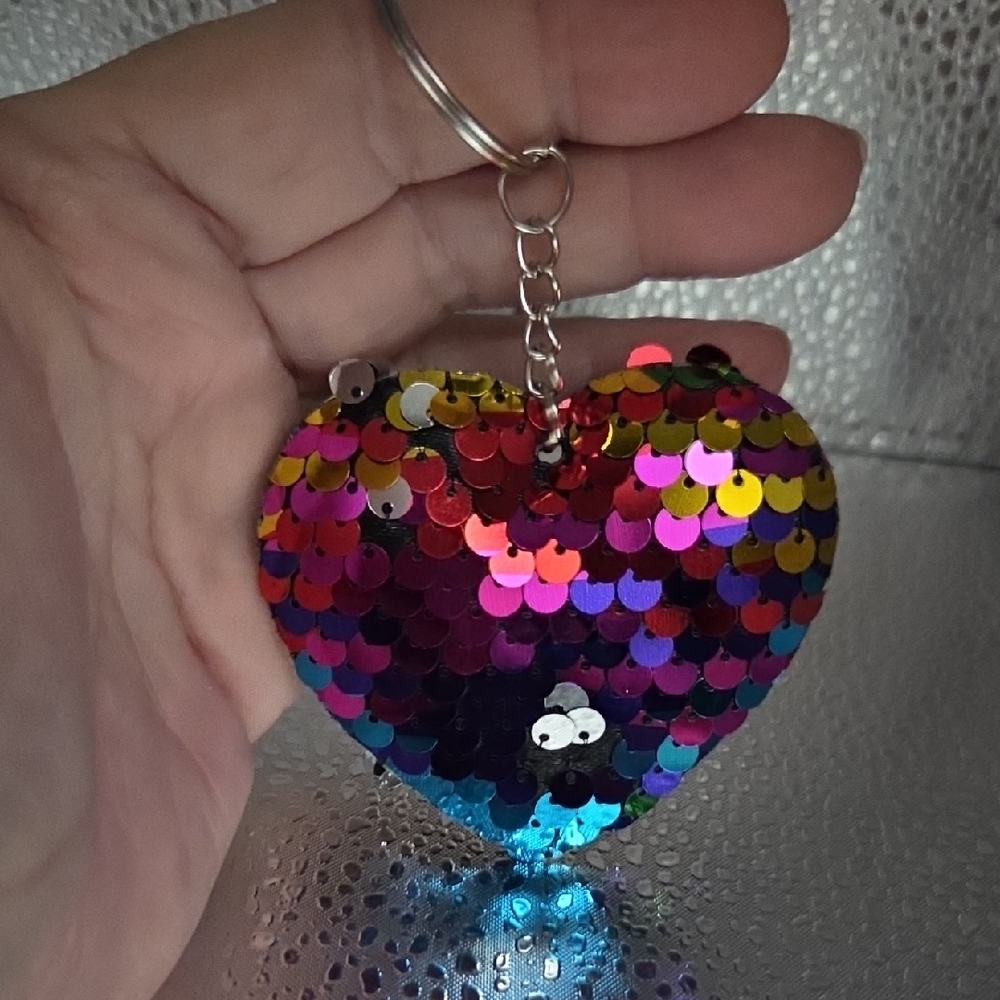 Keychain, Colorful Sequin Heart NWOT